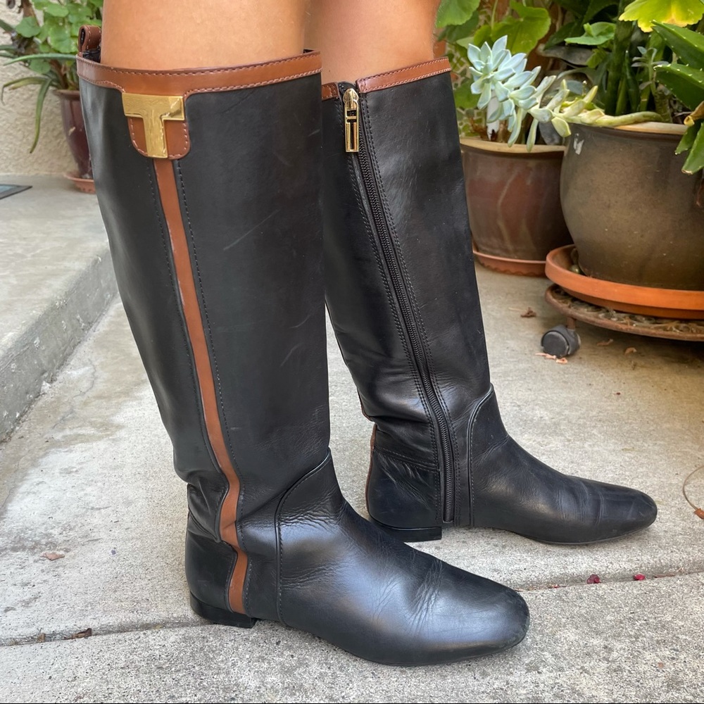 Black/brown Tory Burch leather riding boots - Picture 4 of 15